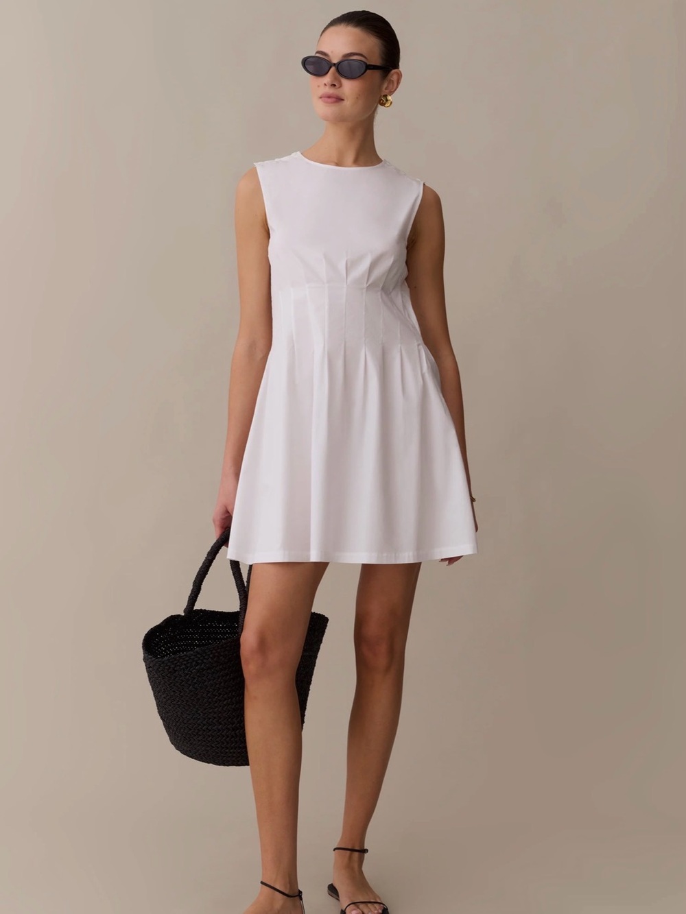 Kourt Virginia White Cotton Pintuck Mini Dress NWT M MSRP $198
